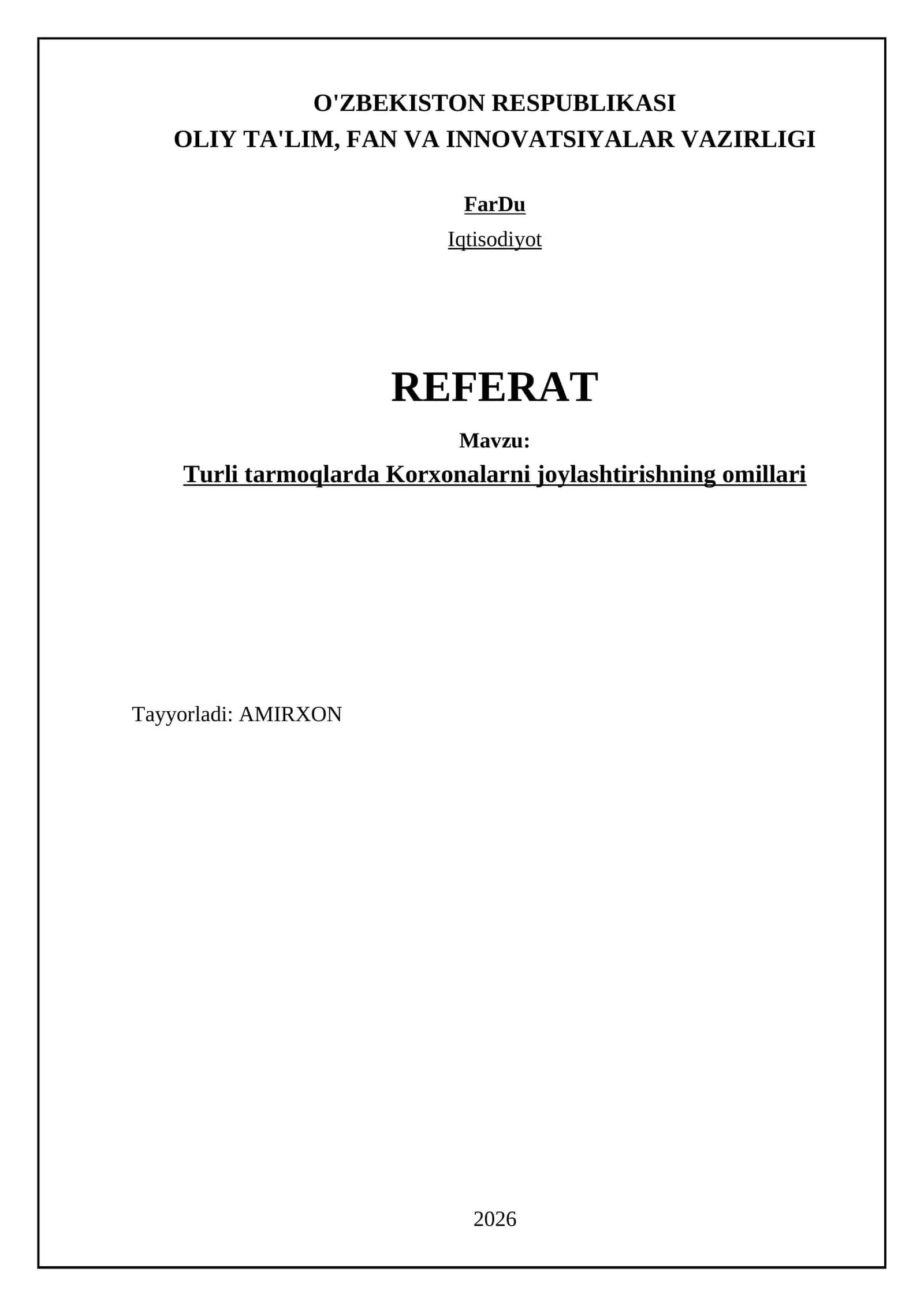 Turli tarmoqlarda Korxonalarni joylashtirishning omillari 1