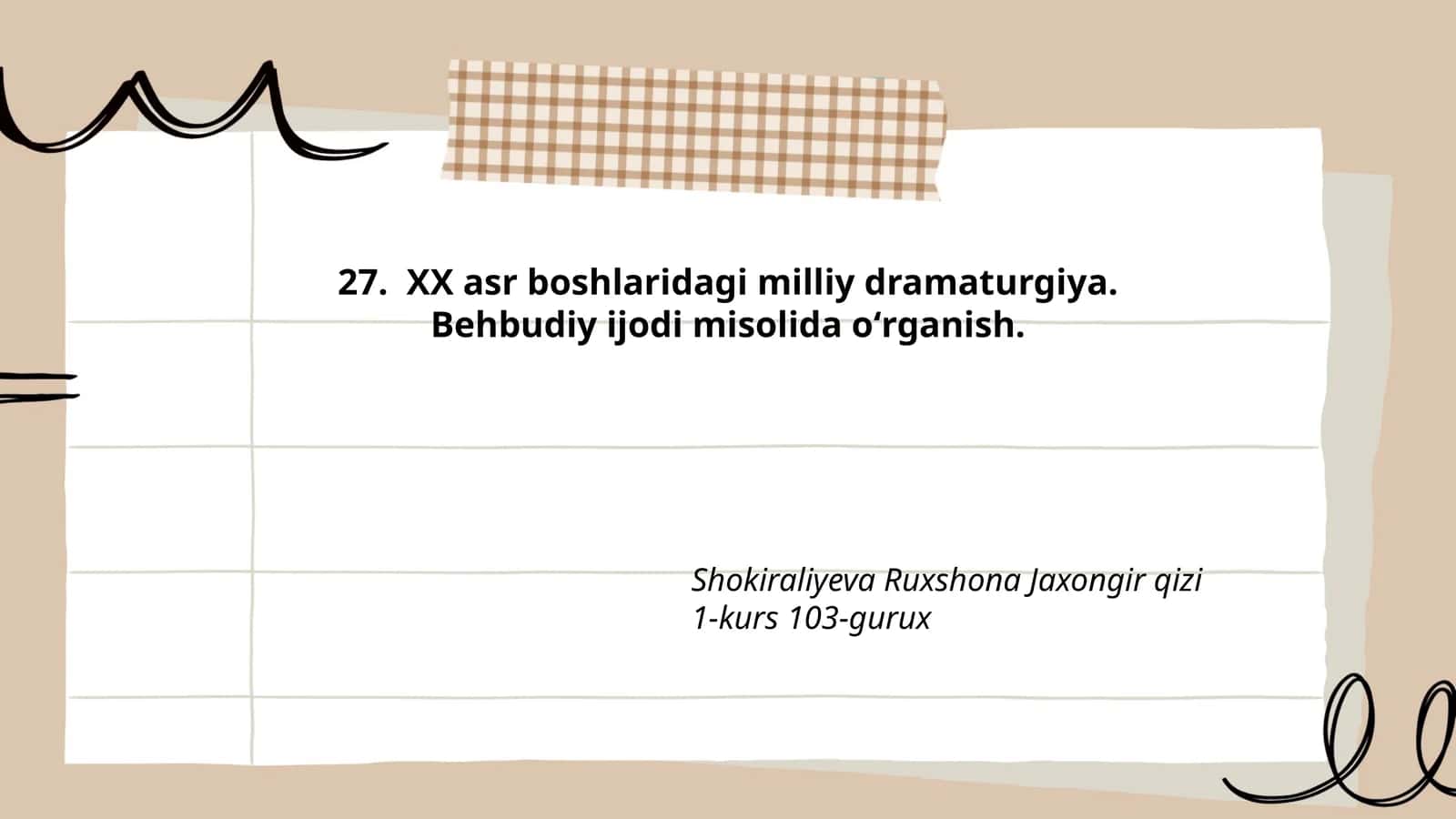 XX asr boshlaridagi milliy dramaturgiya. Behbudiy ijodi misolida oʻrganish 1