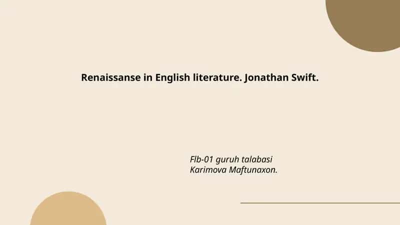 Renaissanse in English literature. Jonathan Swift. 1
