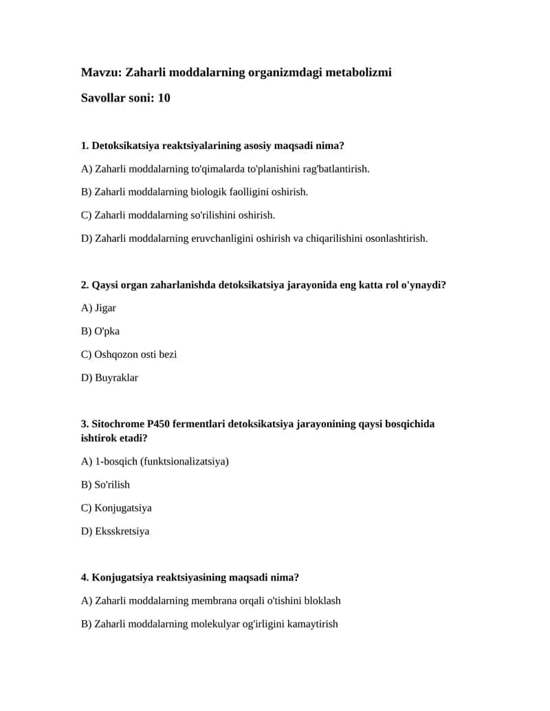 Zaharli moddalarning organizmdagi metabolizmi 1