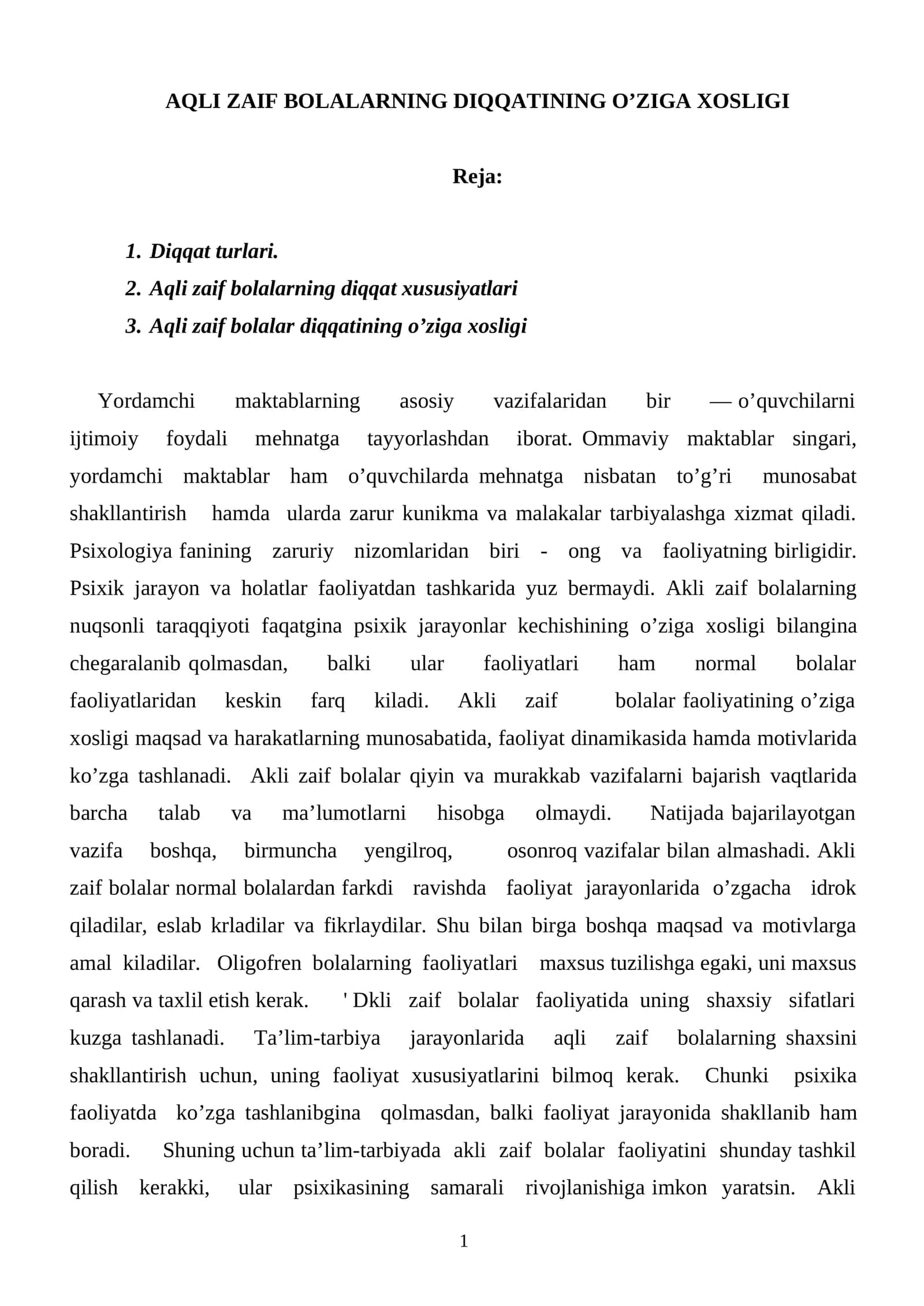 AQLI ZAIF BOLALARNING DIQQATINING O’ZIGA XOSLIGI 1