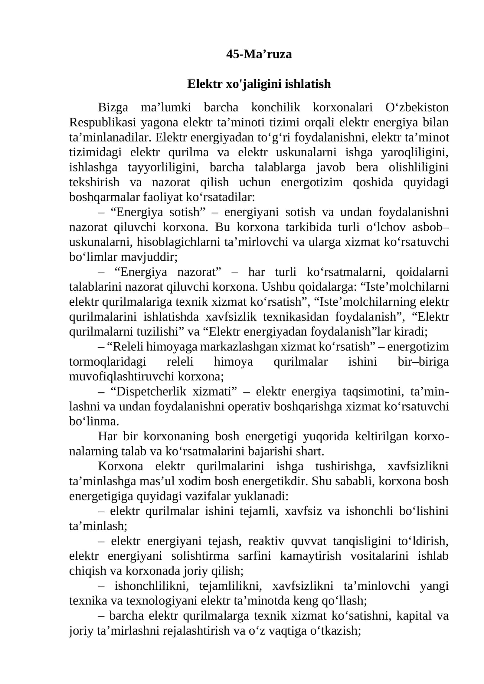 Elektr xo'jaligini ishlatish 1