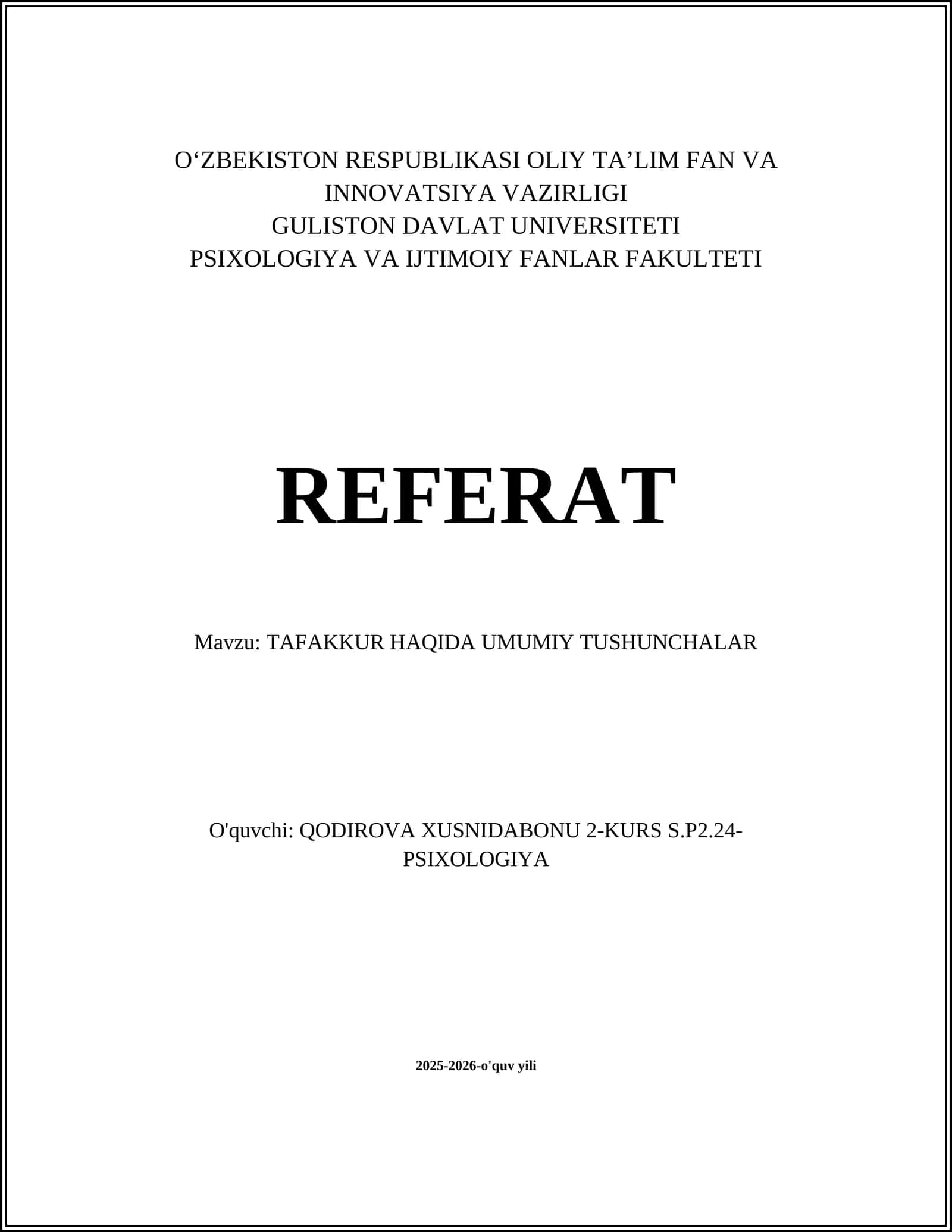 TAFAKKUR HAQIDA UMUMIY TUSHUNCHALAR 1
