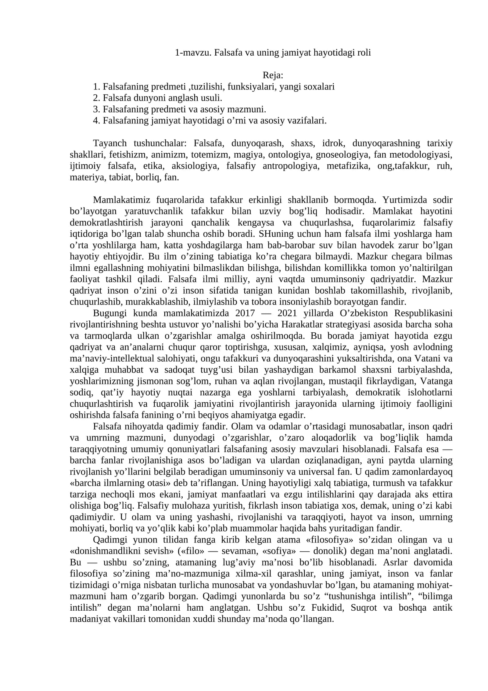 Falsafa va uning jamiyat hayotidagi roli 1