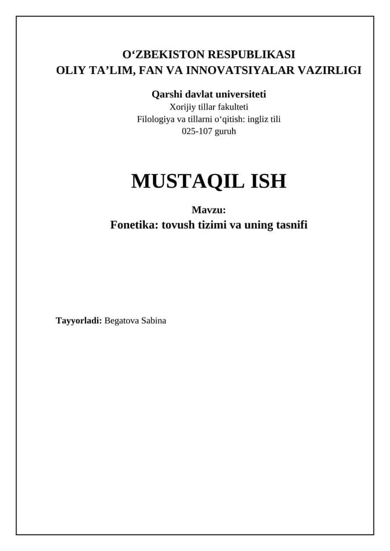 Fonetika: tovush tizimi va uning tasnifi 1