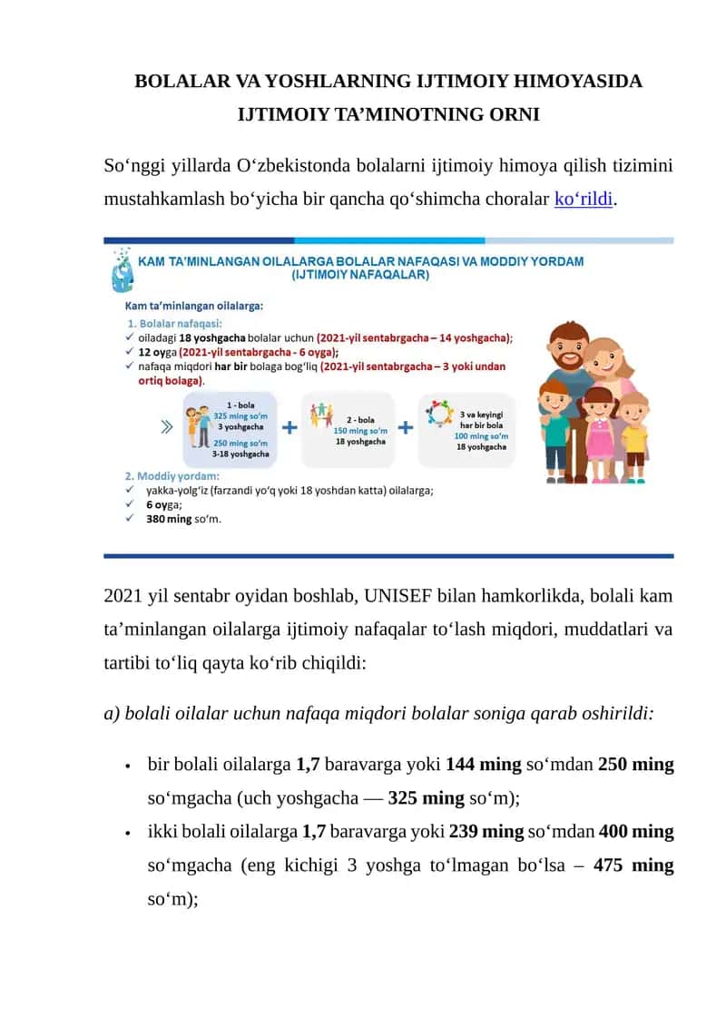 Bolalar va yoshlarning ijtimoiy himoyasida ijtimoiy ta’minotning orni 1