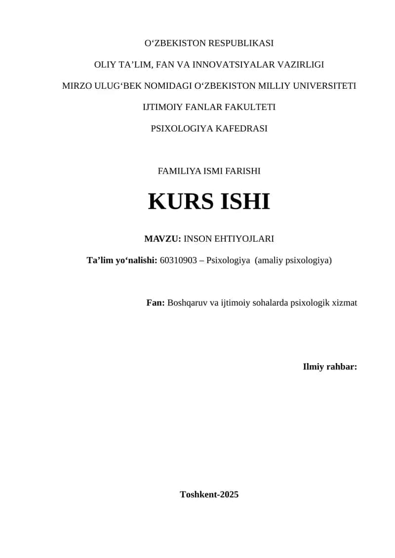 INSON EHTIYOJLARI 1