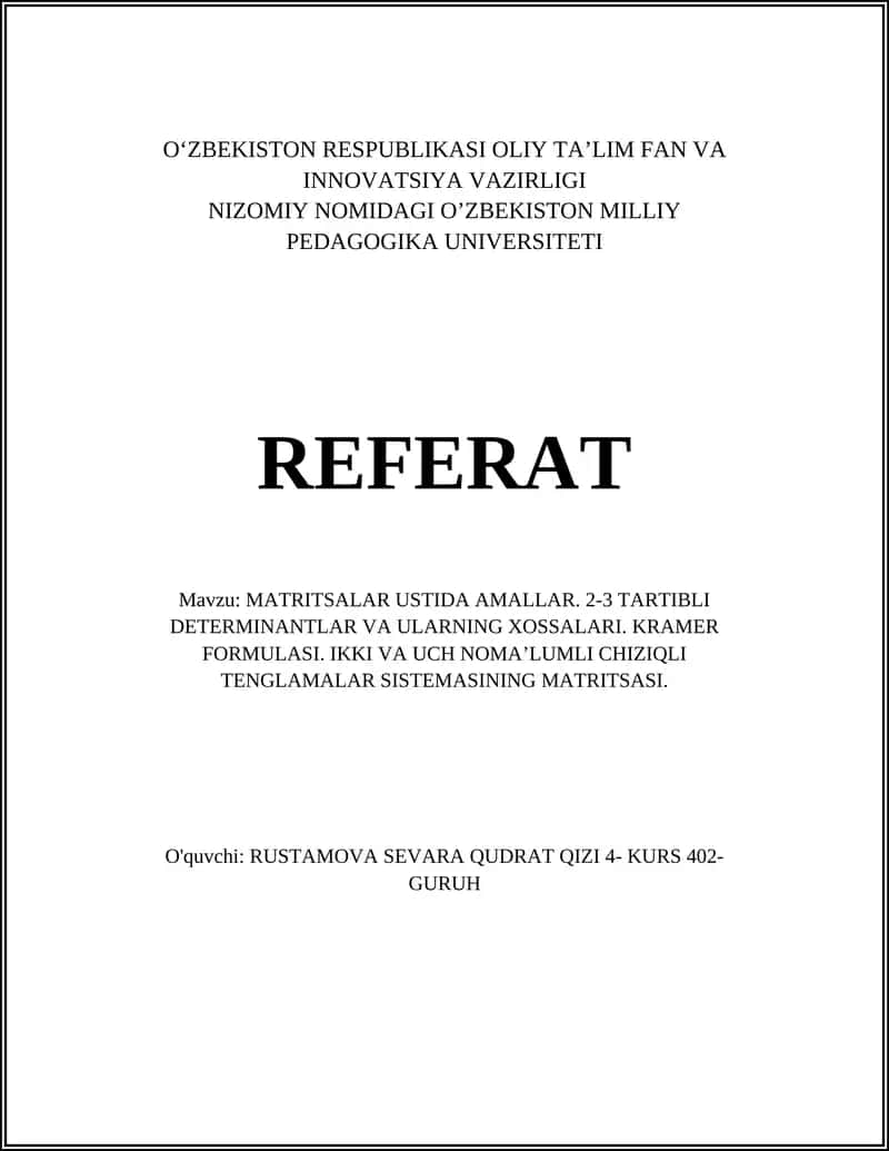 MATRITSALAR USTIDA AMALLAR 1