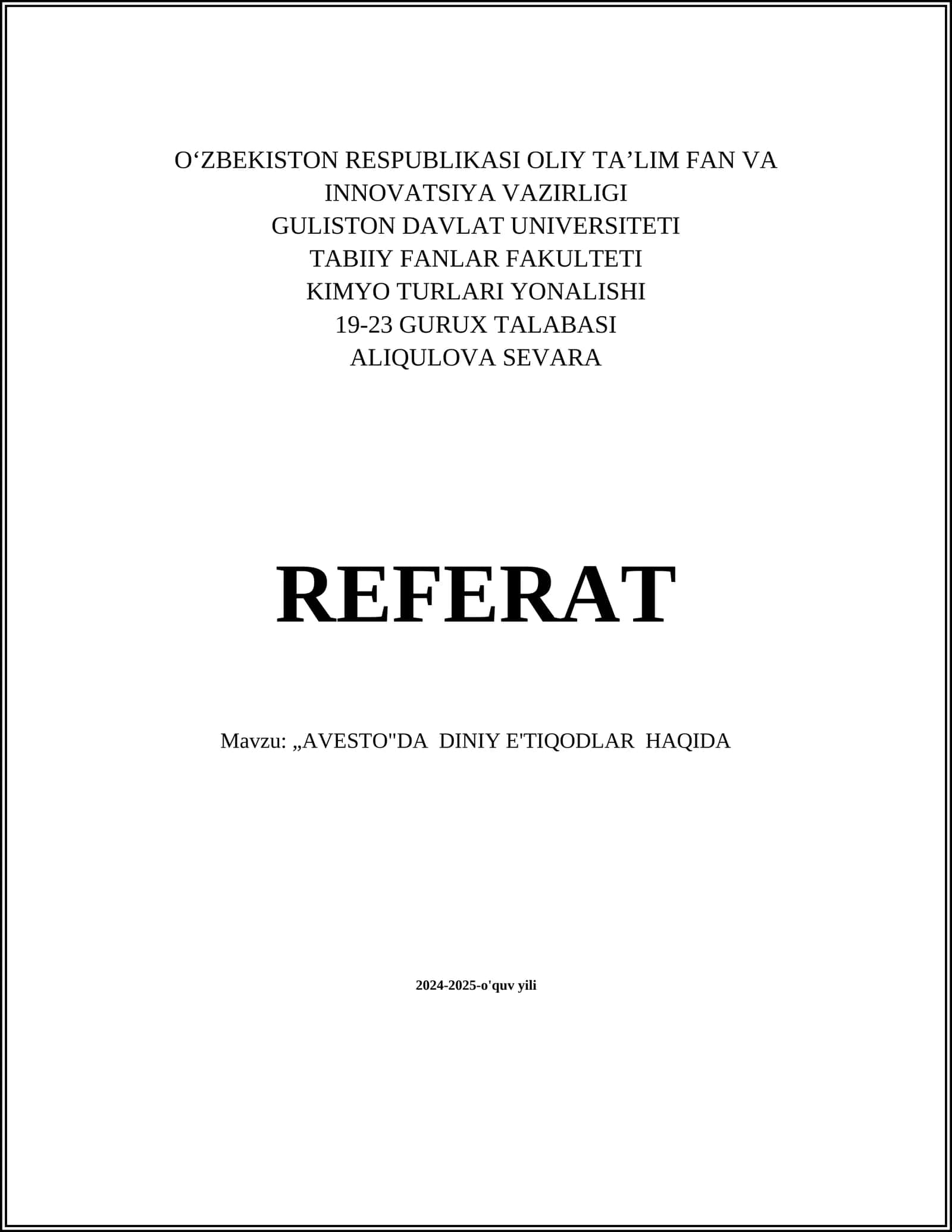 „AVESTO"DA DINIY E'TIQODLAR HAQIDA 1