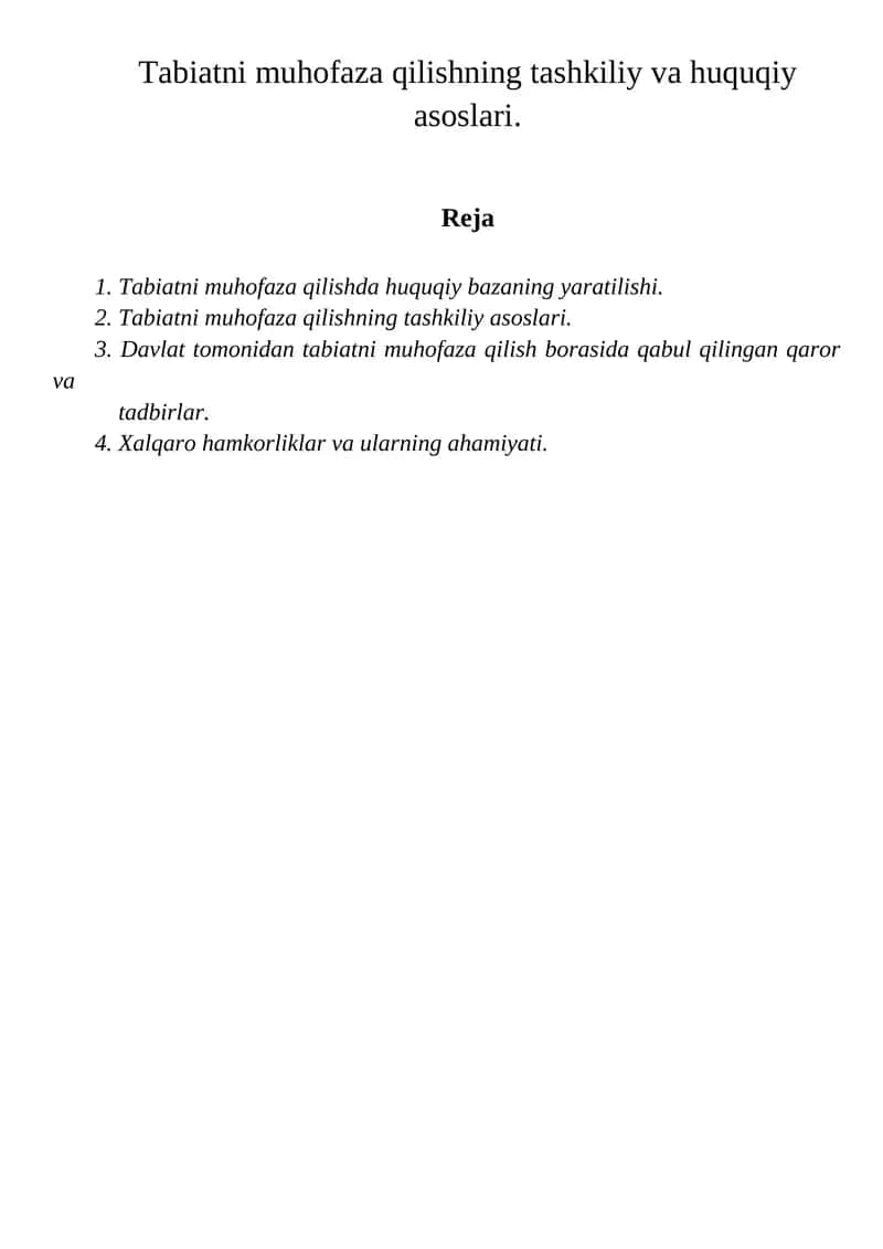 Tabiatni muhofaza qilishning tashkiliy va huquqiy asoslari 1
