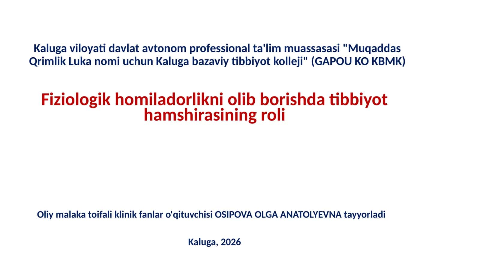 Fiziologik homiladorlikda hamshiralik parvarishi (1-variant) 1