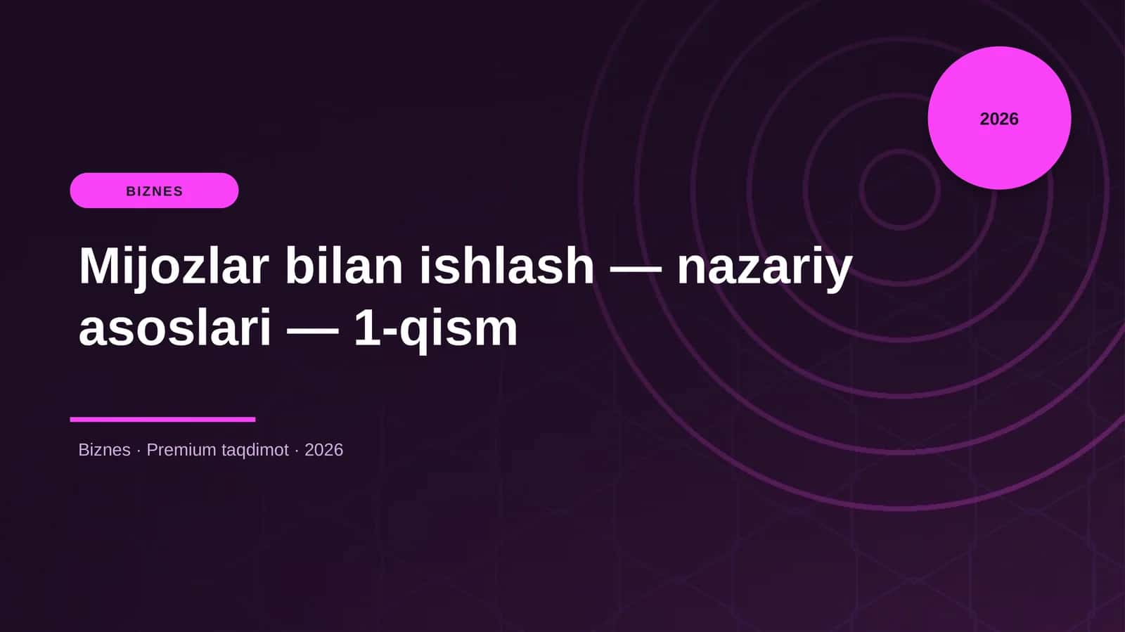 Mijozlar bilan ishlash — nazariy asoslari — 1-qism 1
