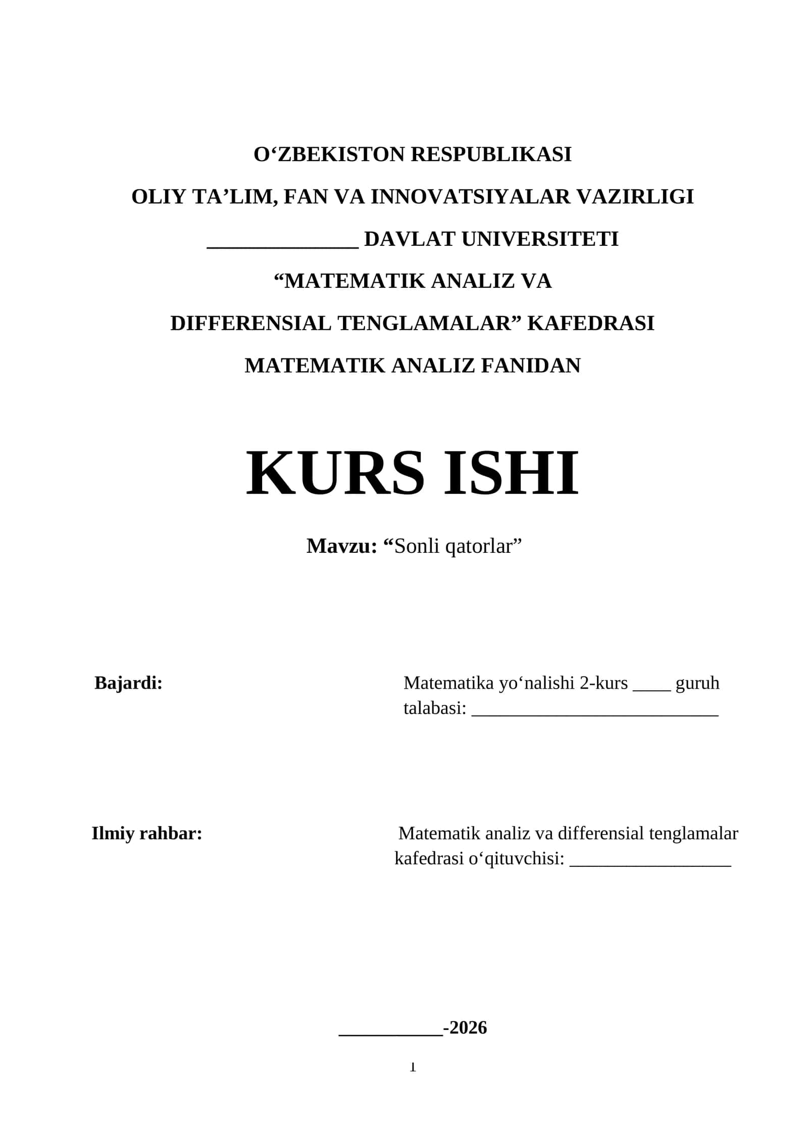 Sonli qatorlar kurs ishi 1
