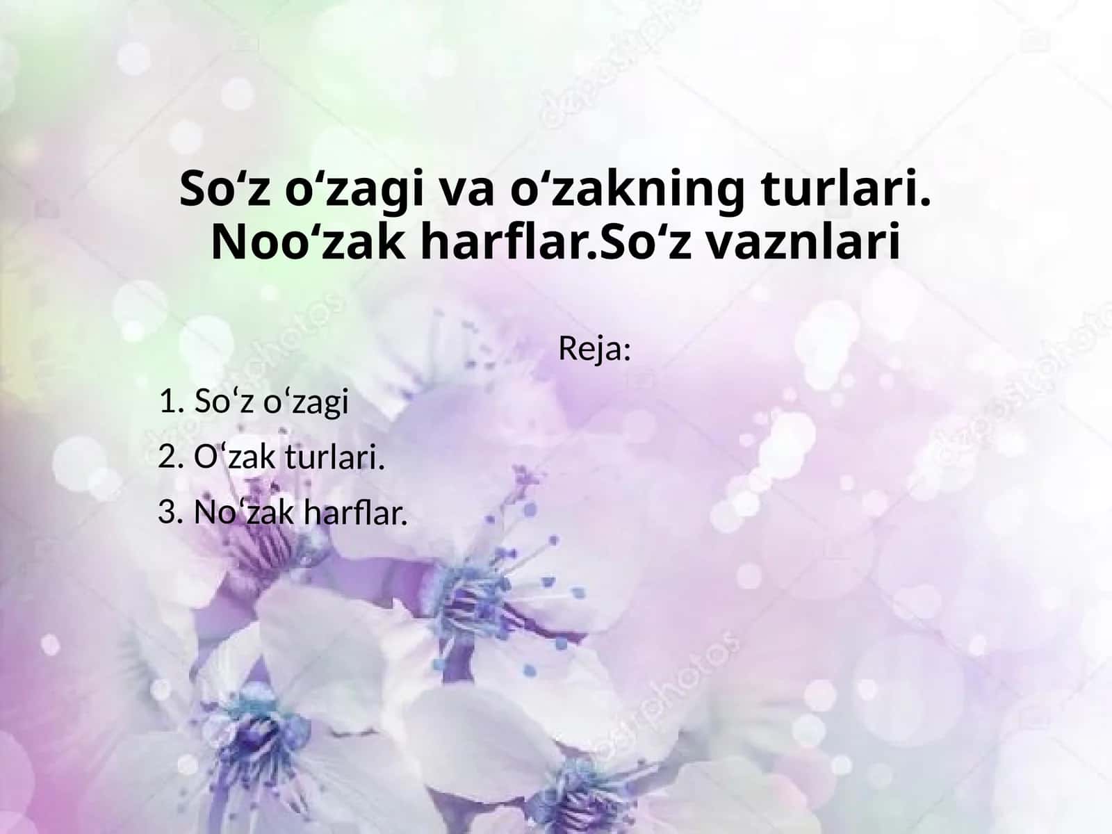 So‘z o‘zagi va o‘zakning turlari. Noo‘zak harflar.So‘z vaznlari 1