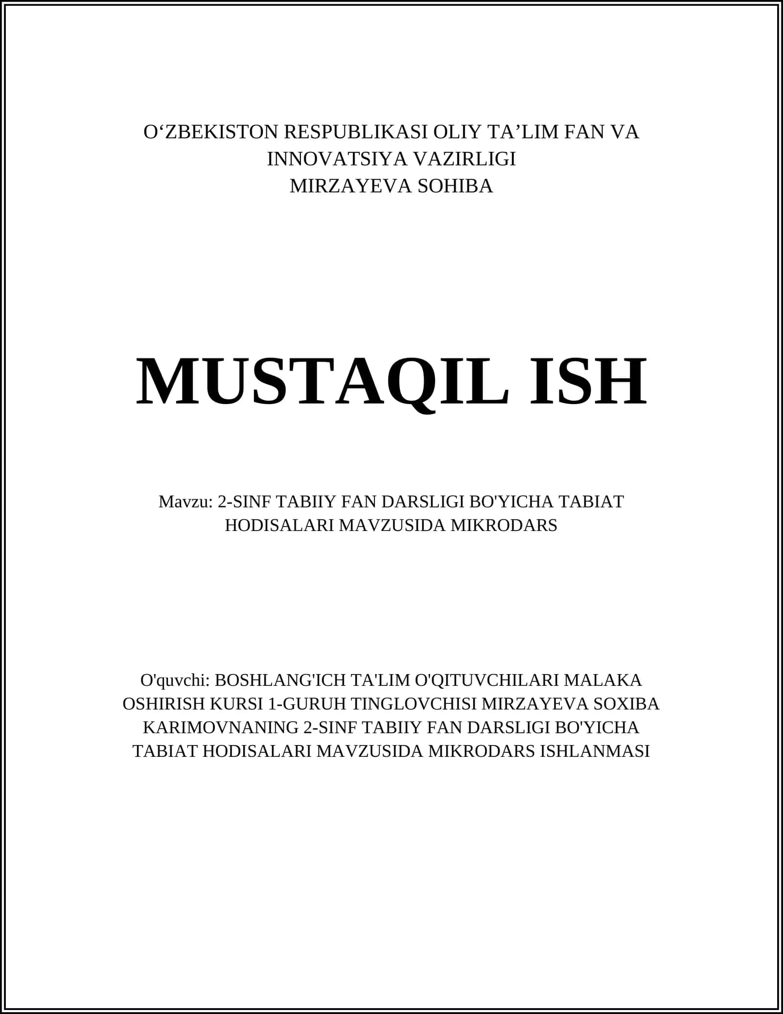 2-sinf tabiiy fan darsligi bo'yicha tabiat hodisalari mavzusida mikrodars 1