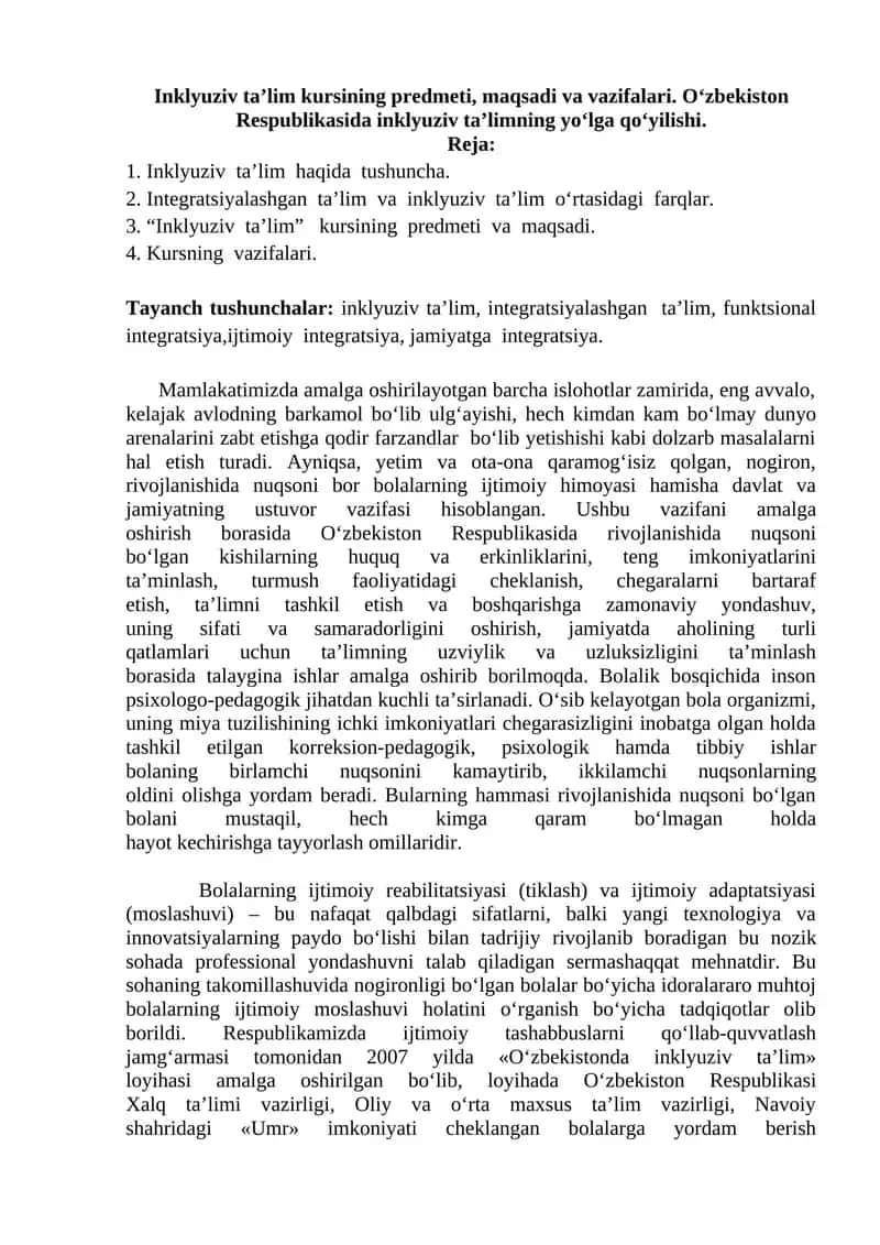 Inklyuziv ta’lim kursi 1