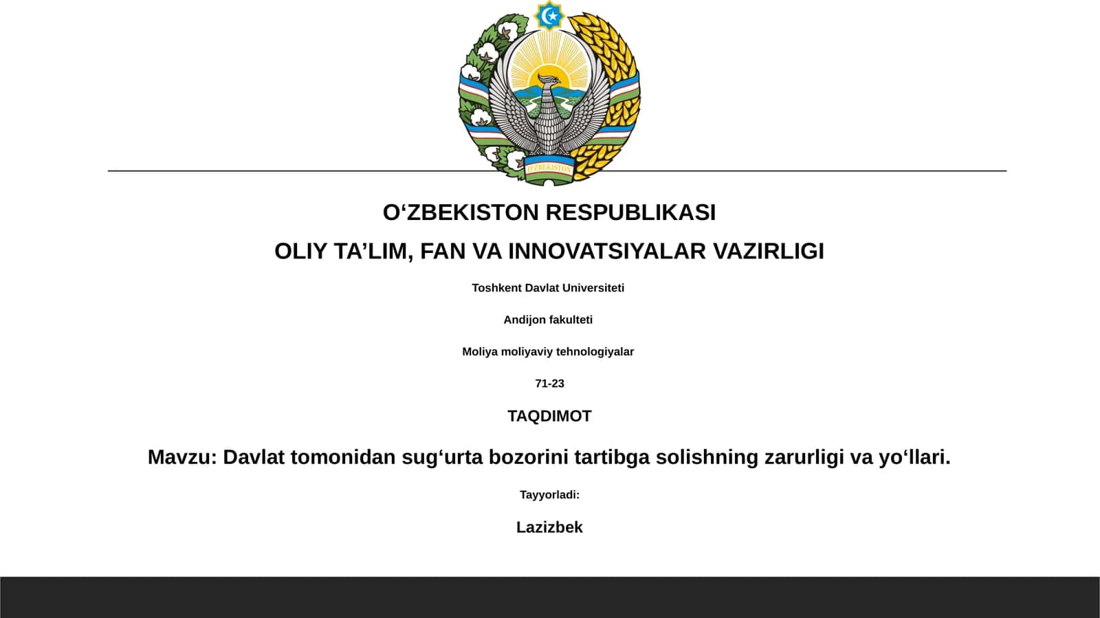Davlat tomonidan sug‘urta bozorini tartibga solishning zarurligi va yo‘llari 1