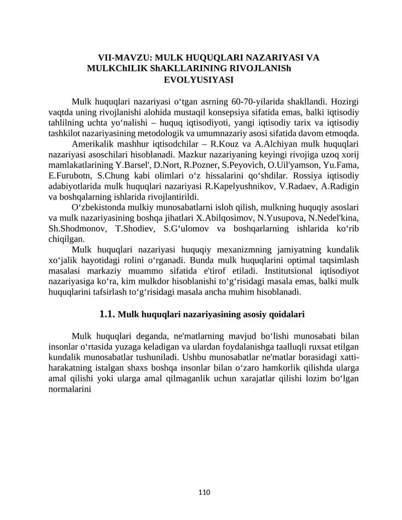 MULK HUQUQLARI NAZARIYASI VA MULKChILIK ShAKLLARINING RIVOJLANISh EVOLYUSIYASI 1