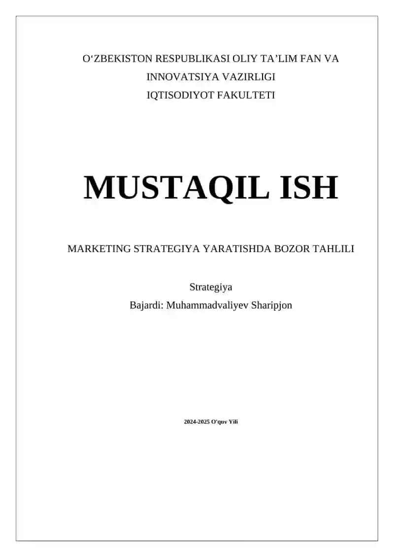 MARKETING STRATEGIYA YARATISHDA BOZOR TAHLILI