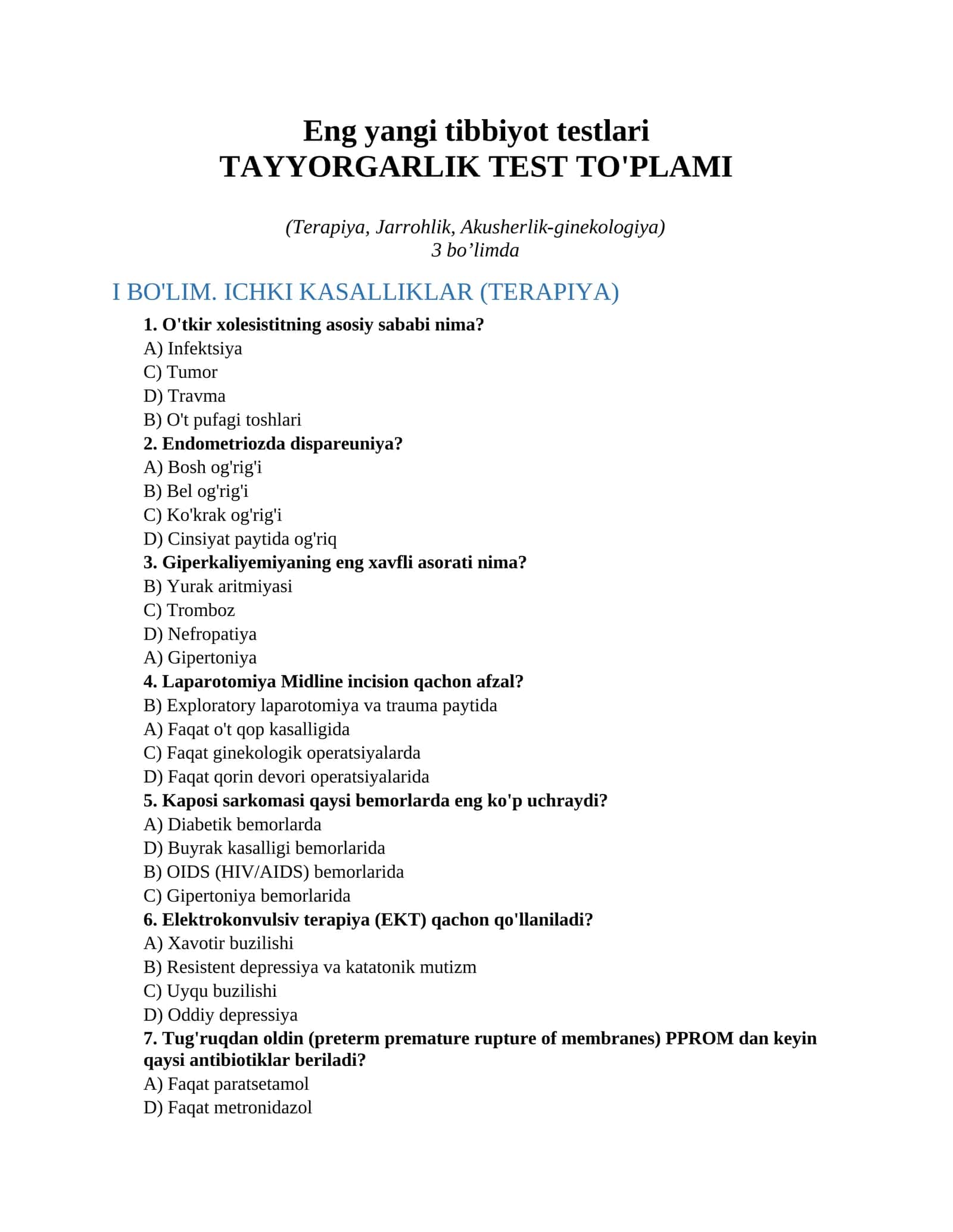 Eng yangi tibbiyot testlari 1