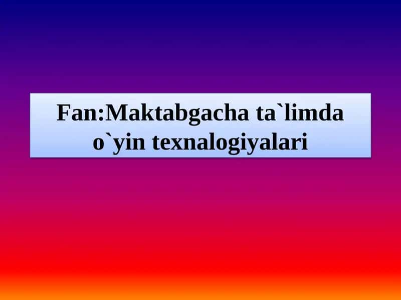 Mavzu:O`yin jamoasining shakllanishi 1