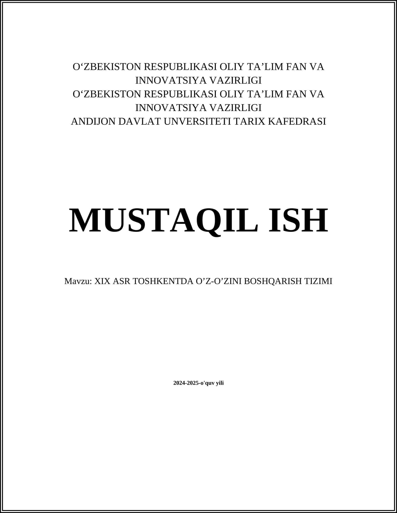 XIX ASR TOSHKENTDA O’Z-O’ZINI BOSHQARISH TIZIMI 1