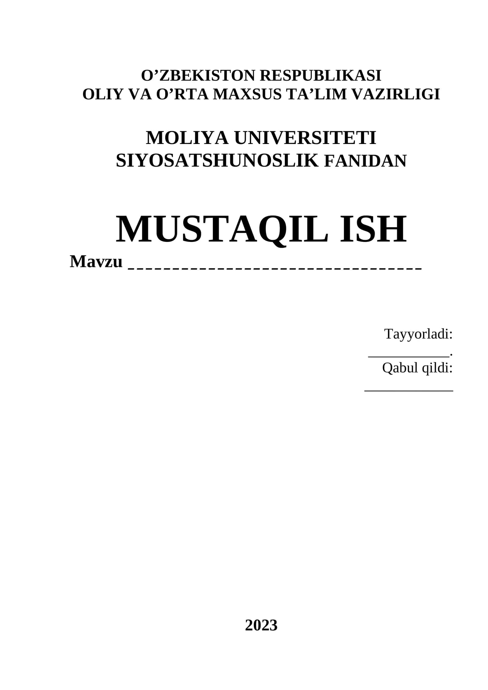 Mustaqil ish: Siyosiy Ma'daniyat 1