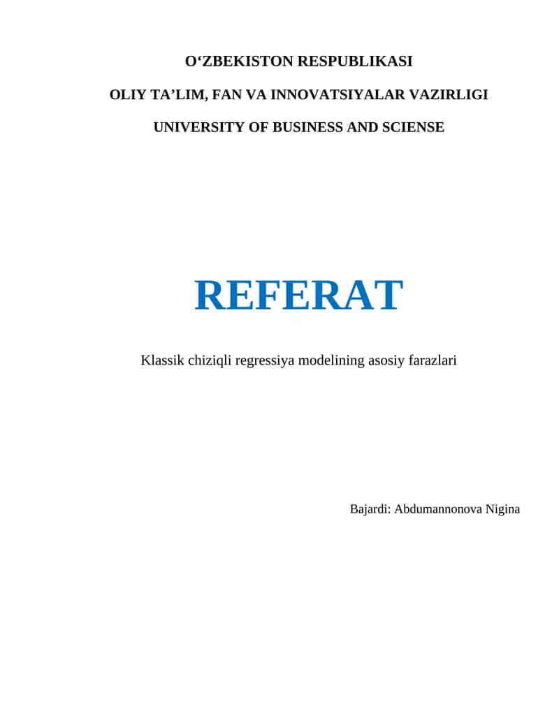 Klassik chiziqli regressiya modelining asosiy farazlari 1