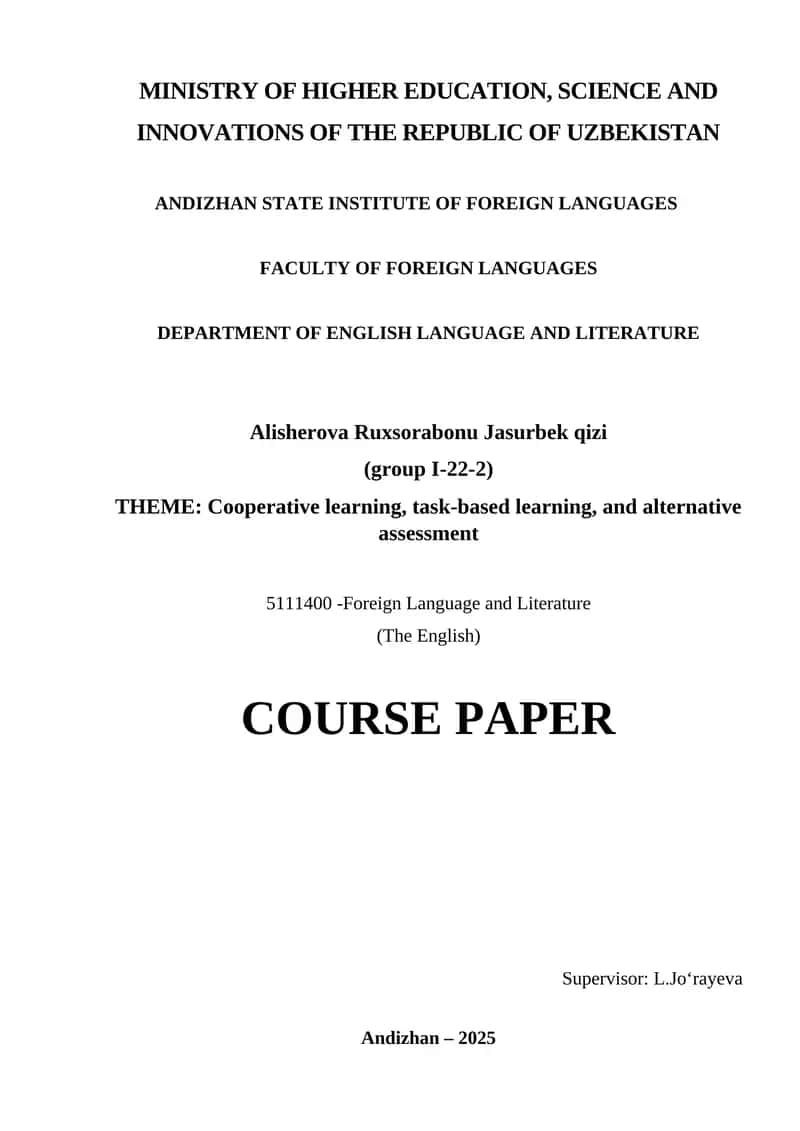 Cooperative learning, task-based learning, and alternative assessment 1