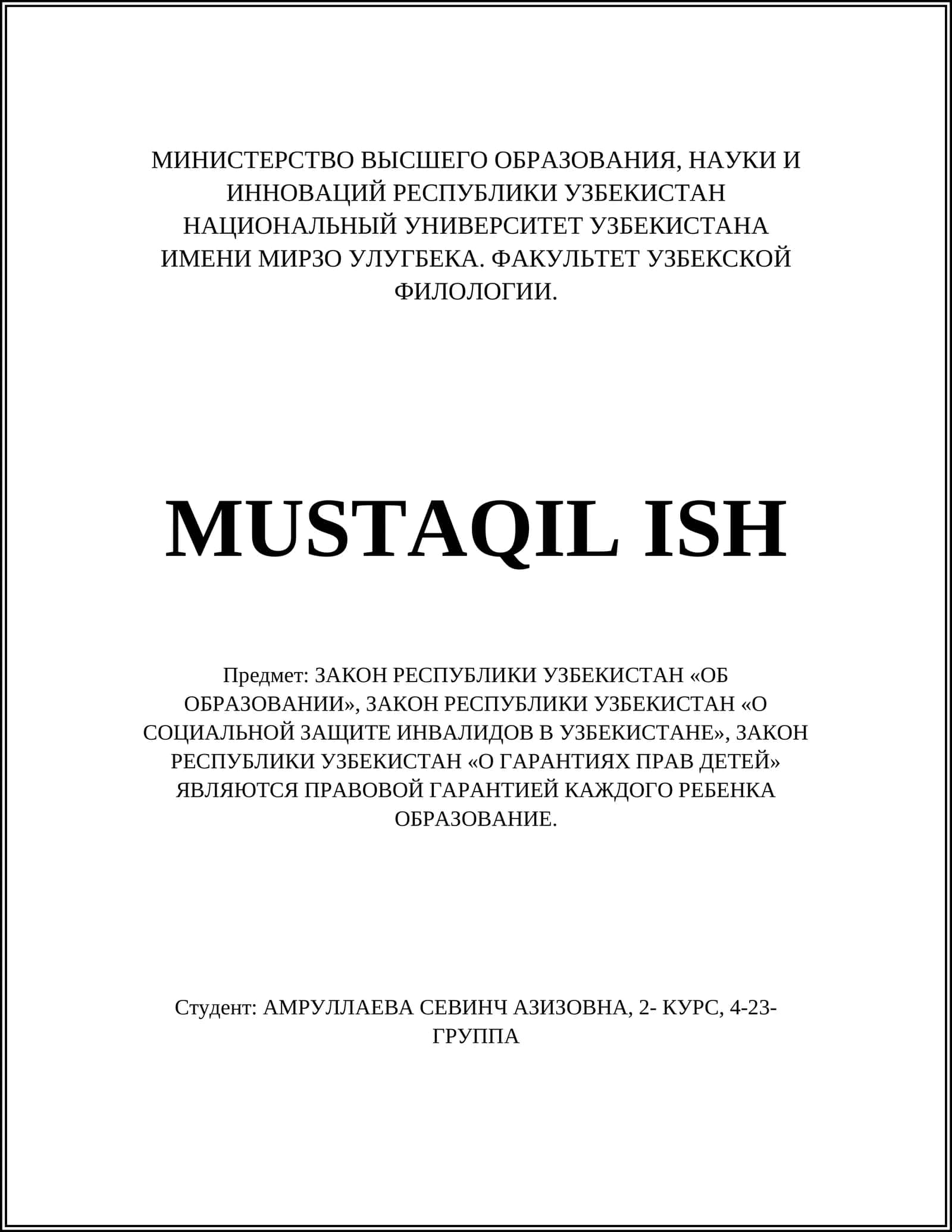 MUSTAQIL ISH 1