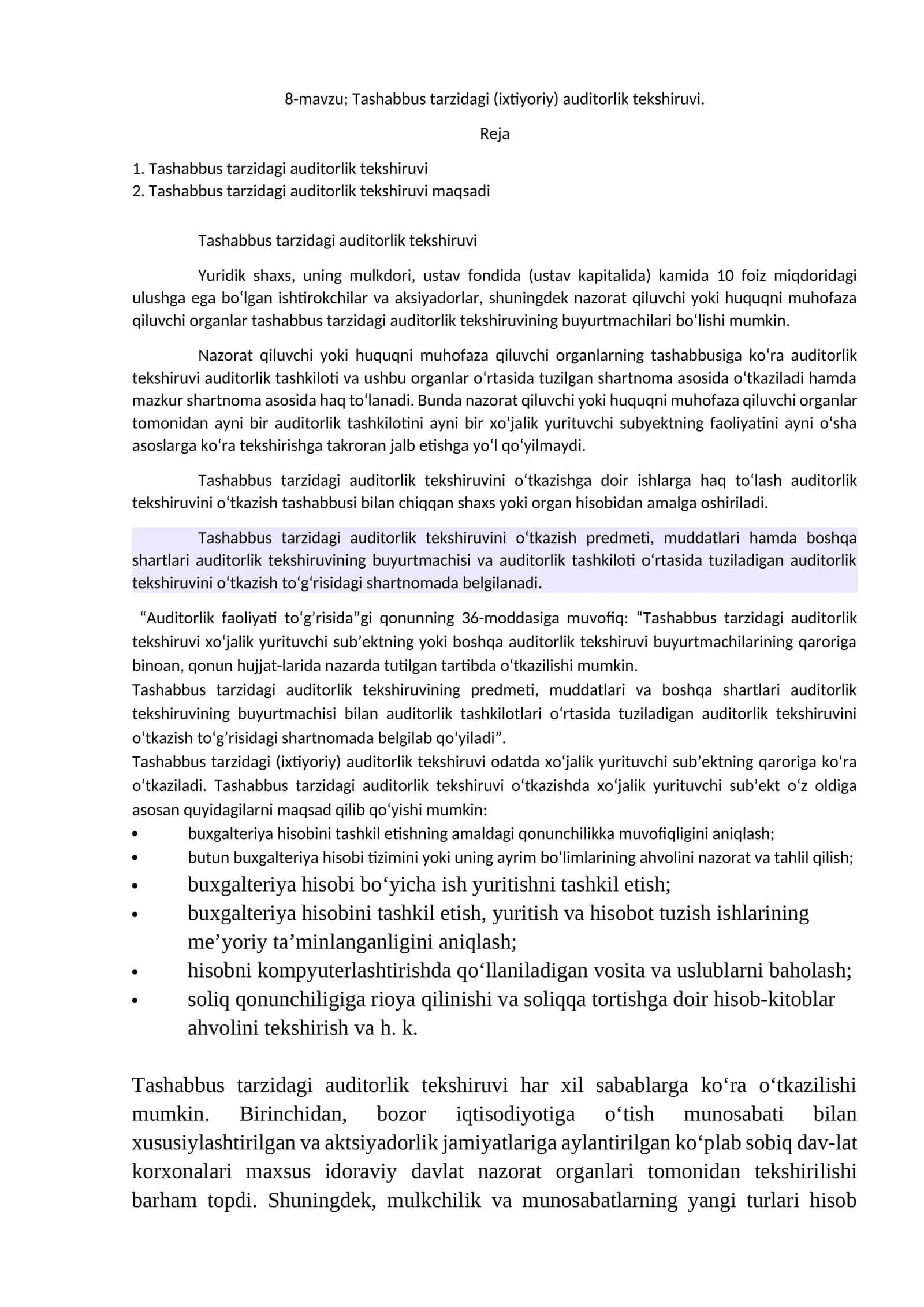 Tashabbus tarzidagi (ixtiyoriy) auditorlik tekshiruvi 1