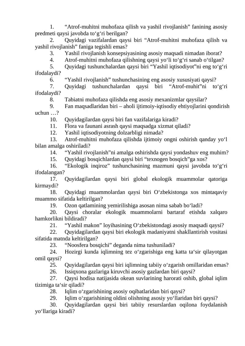 Atrof-muhitni muhofaza qilish va yashil rivojlanish 1