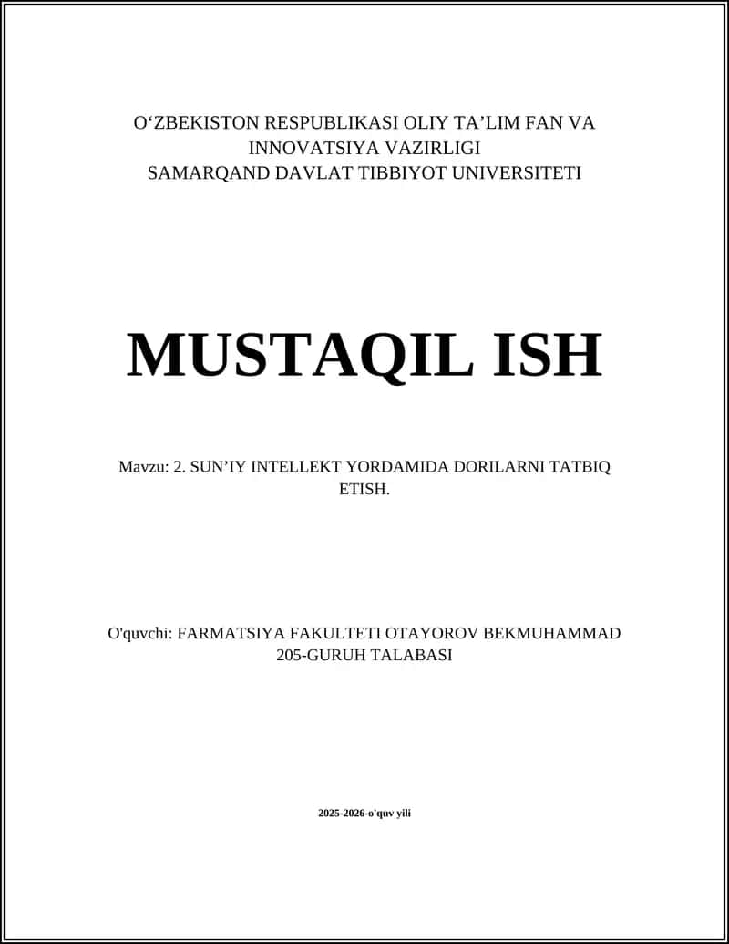 SUNʼIY INTELLEKT YORDAMIDA DORILARNI TATBIQ ETISH 1