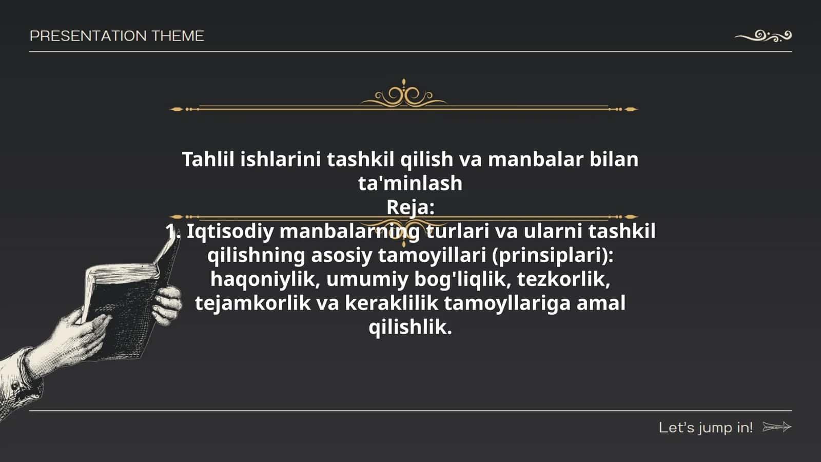 Tahlil ishlarini tashkil qilish va manbalar bilan ta'minlash 1