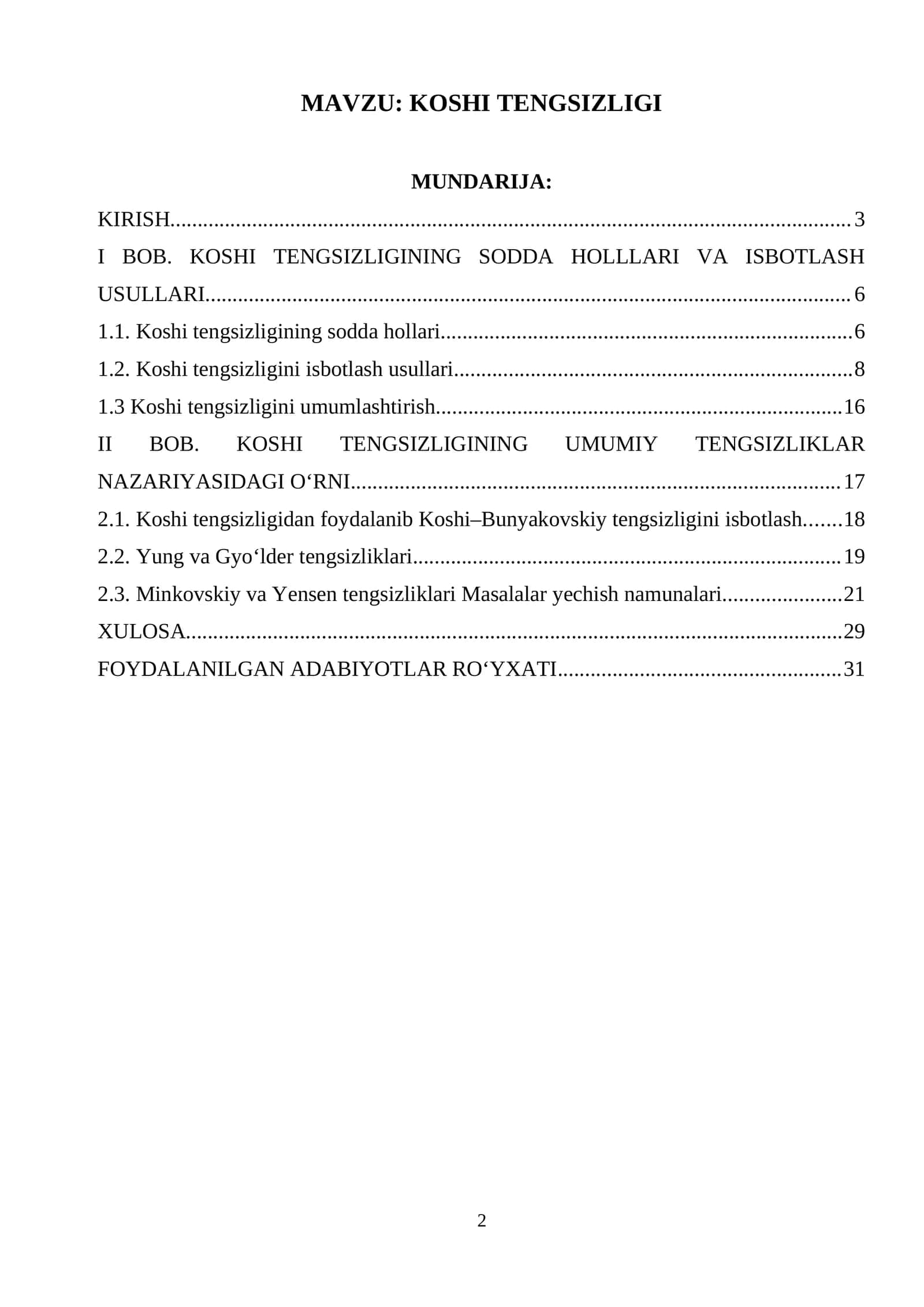 KOSHI TENGSIZLIGI 1