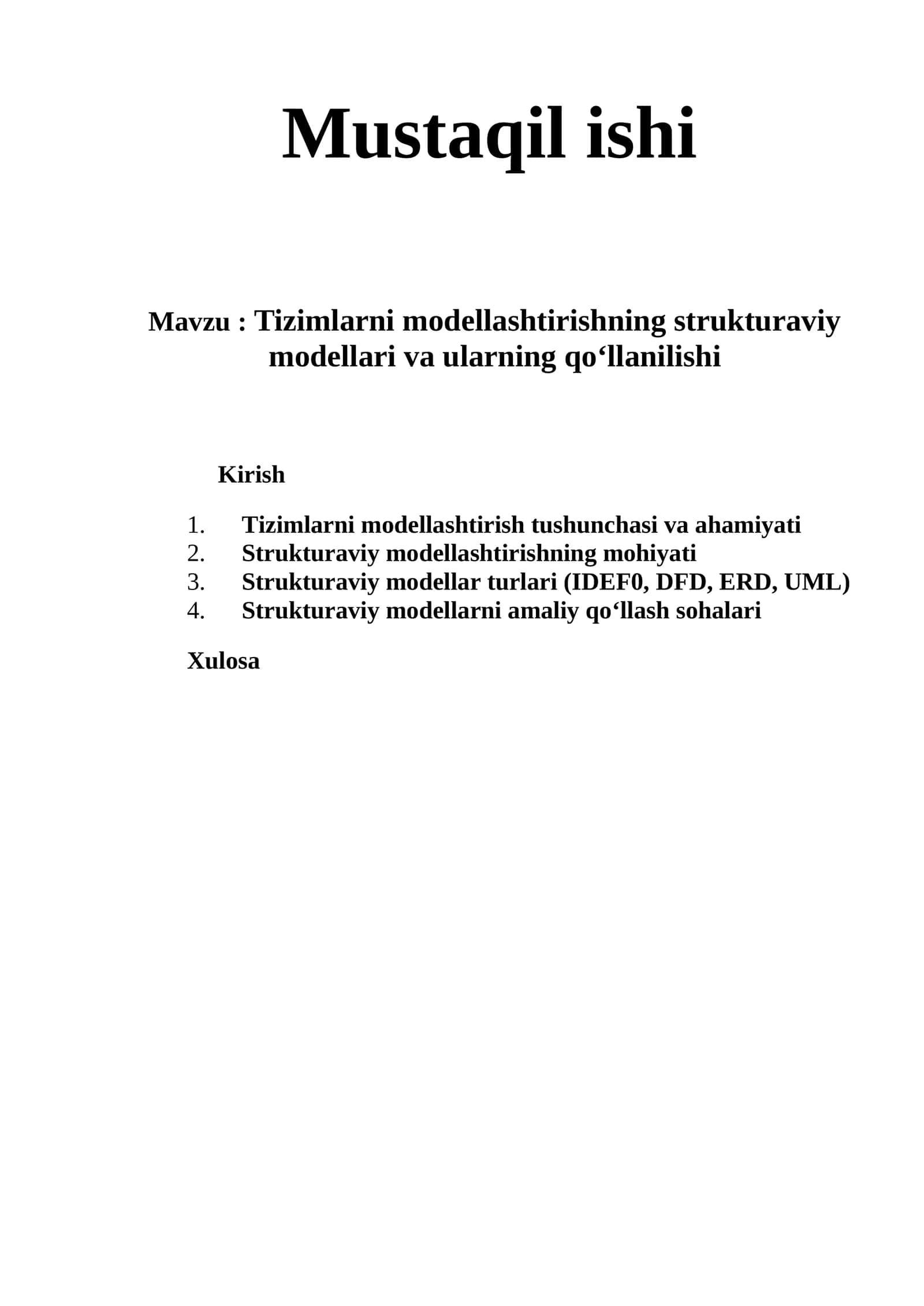 Tizimlarni modellashtirishning strukturaviy modellari va ularning qo‘llanilishi 1