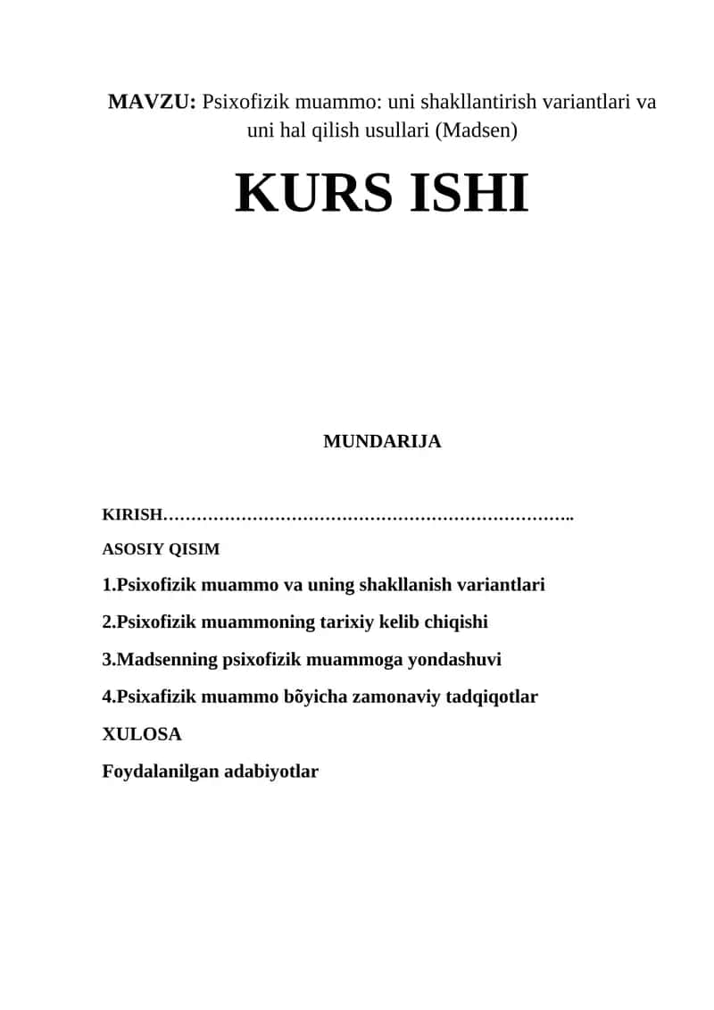 Psixofizik muammo: uni shakllantirish variantlari va uni hal qilish usullari (Madsen) 1