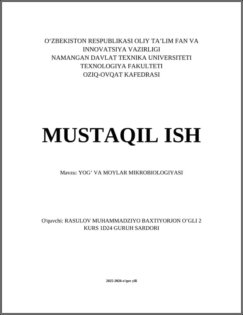 YOG’ VA MOYLAR MIKROBIOLOGIYASI 1