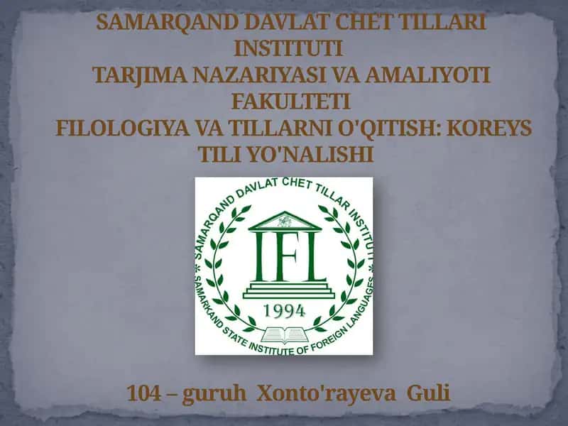 Filologiya va tillarni o'qitish: Koreys tili yo'nalishi 1