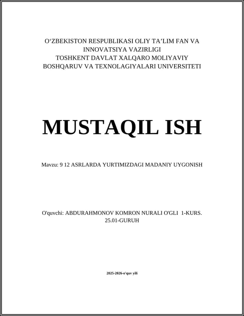 12 ASRLARDA YURTIMIZDAGI MADANIY UYGONISH 1