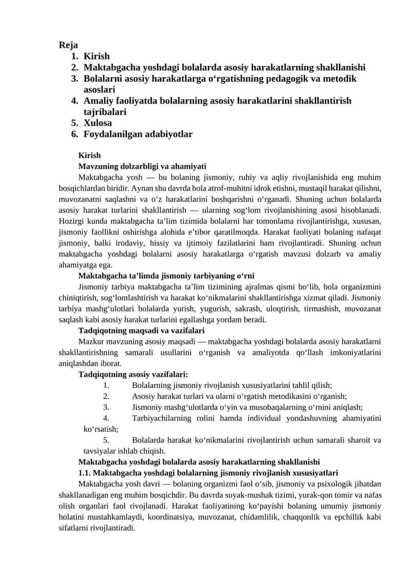 Asosiy Harakatlarga O'rgatish 1