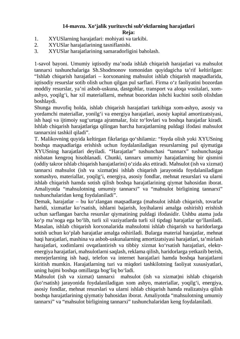 XYUSlar harajatlari 1