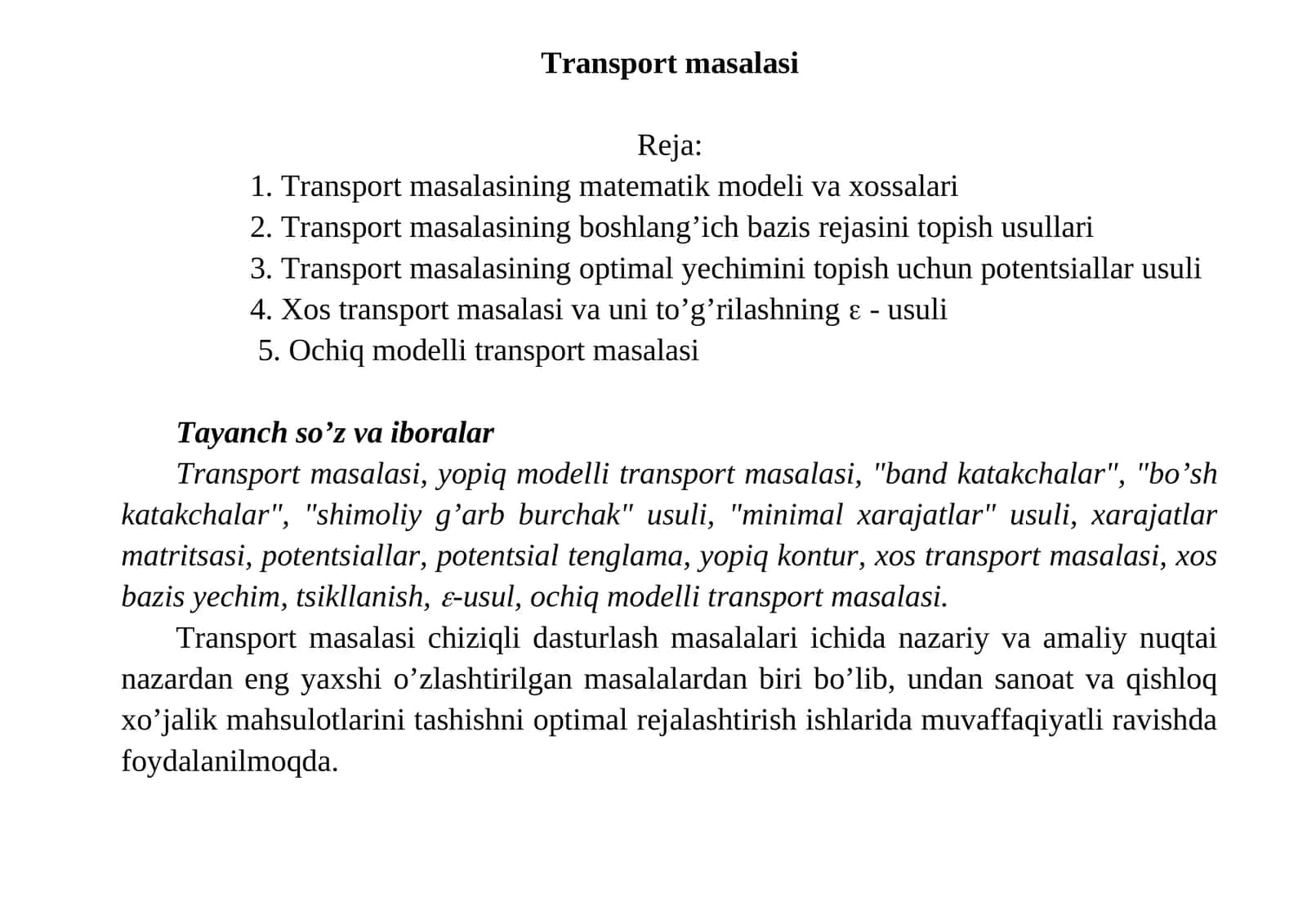 Transport masalasi 1