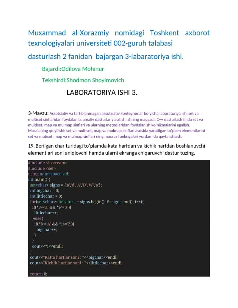 Assotsiativ va tartiblanmagan assotsiativ konteynerlar bo’yicha laboratoriya ishi 1