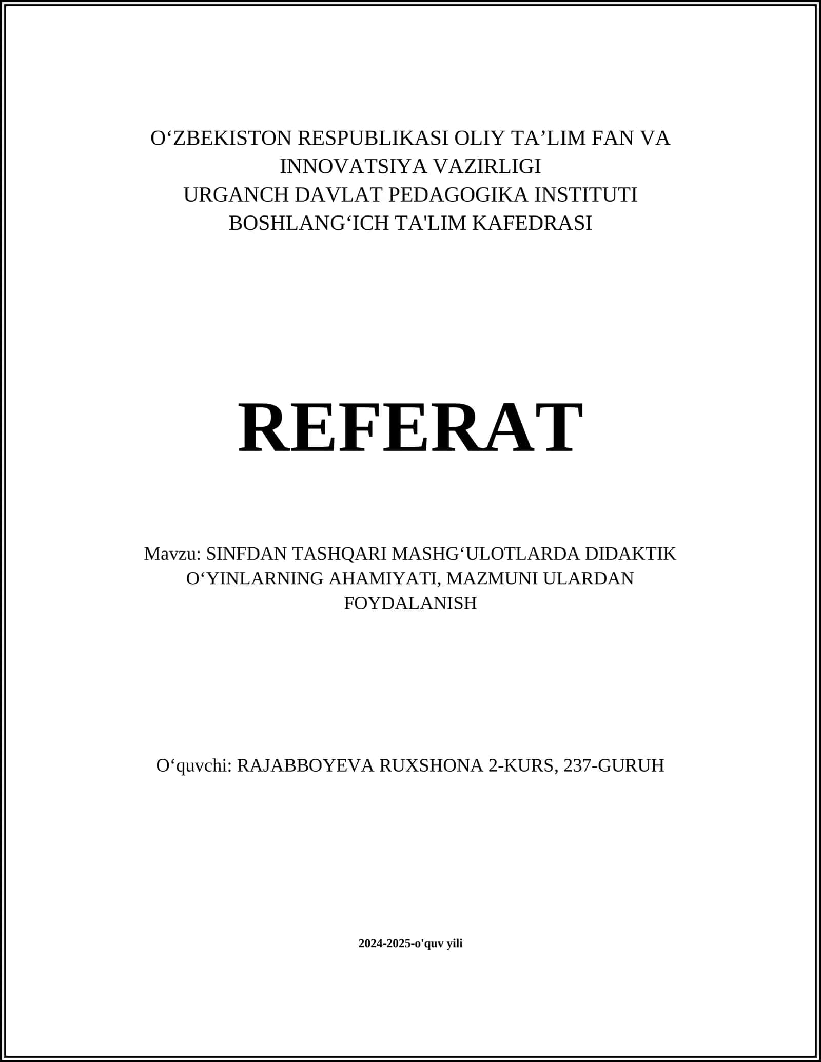 Didaktik o‘yinlarning ta’rifi va vazifalari 1
