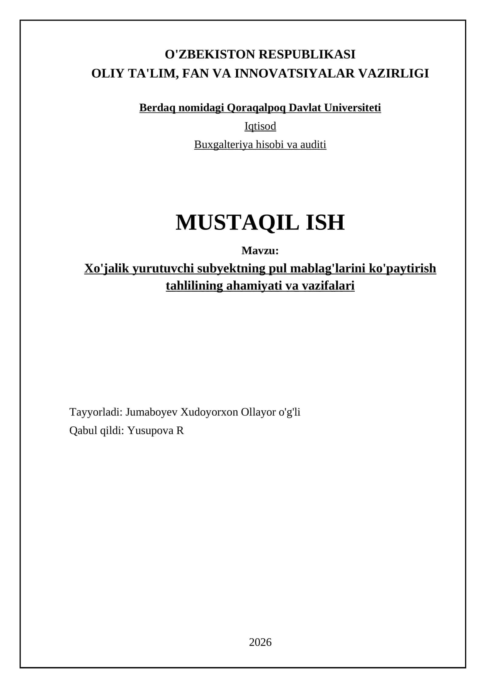 Xo'jalik yurutuvchi subyektning pul mablag'larini ko'paytirish tahlilining ahamiyati va vazifalari 1