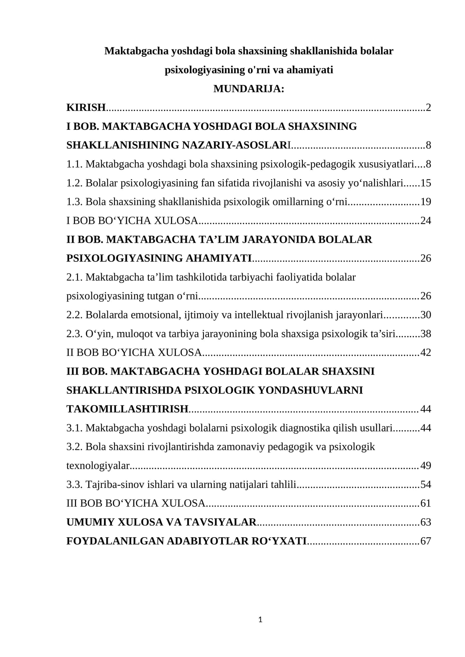Maktabgacha yoshdagi bola shaxsining shakllanishida bolalar psixologiyasining o'rni va ahamiyati 1
