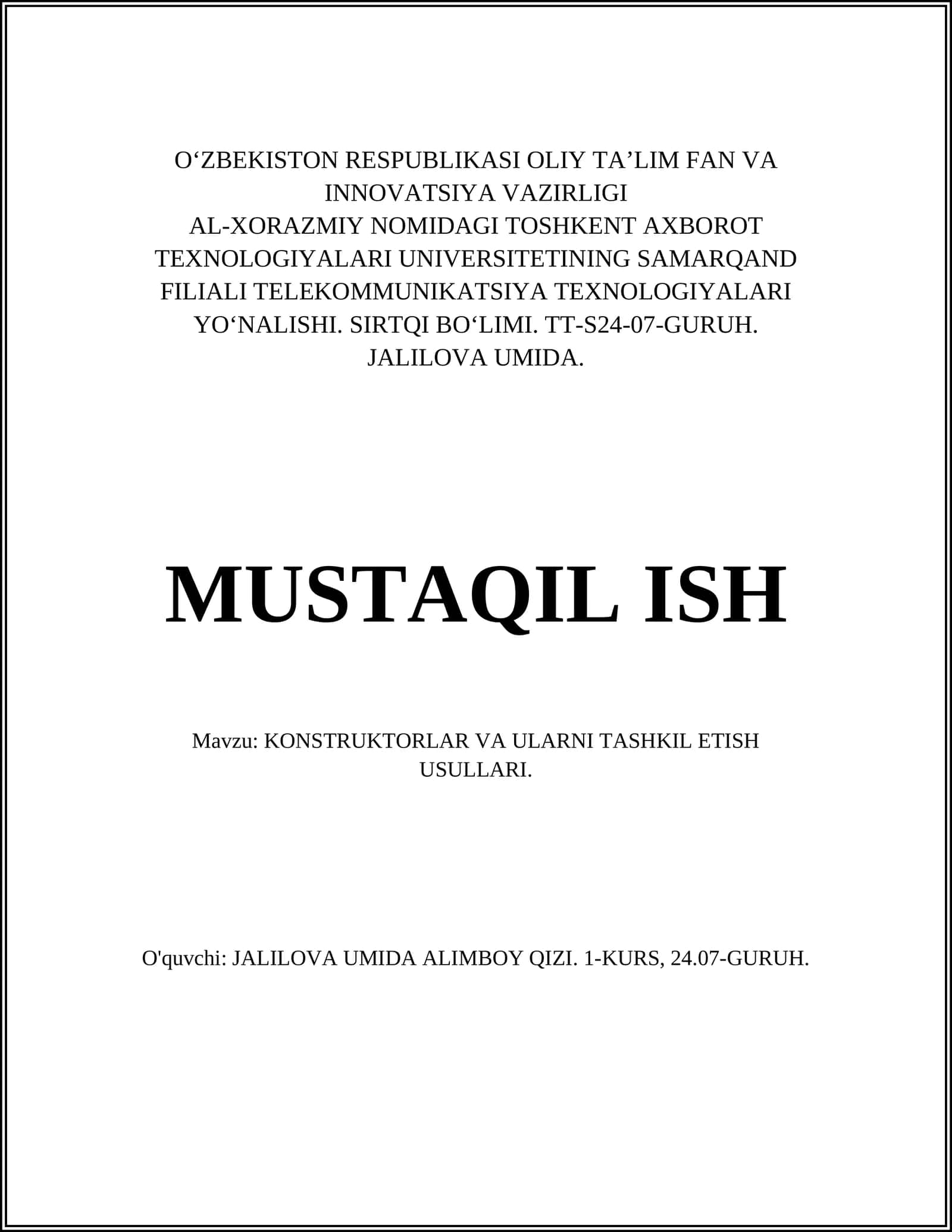 KONSTRUKTORLAR VA ULARNI TASHKIL ETISH USULLARI 1