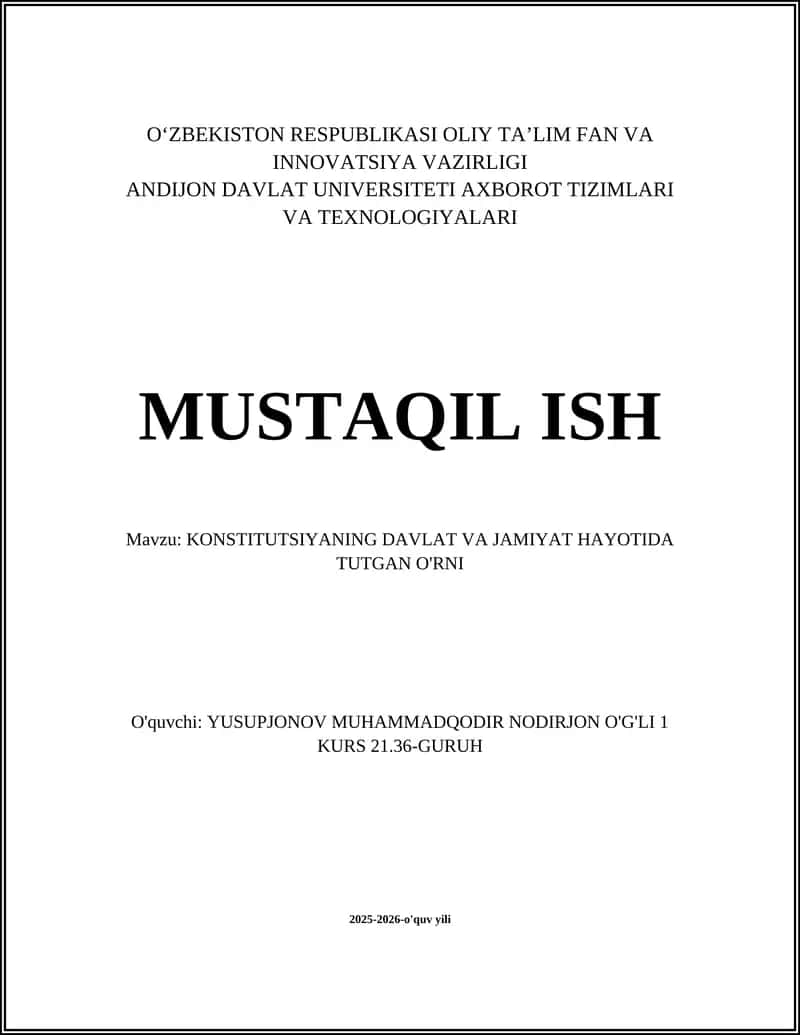 KONSTITUTSIYANING DAVLAT VA JAMIYAT HAYOTIDA TUTGAN O'RNI 1