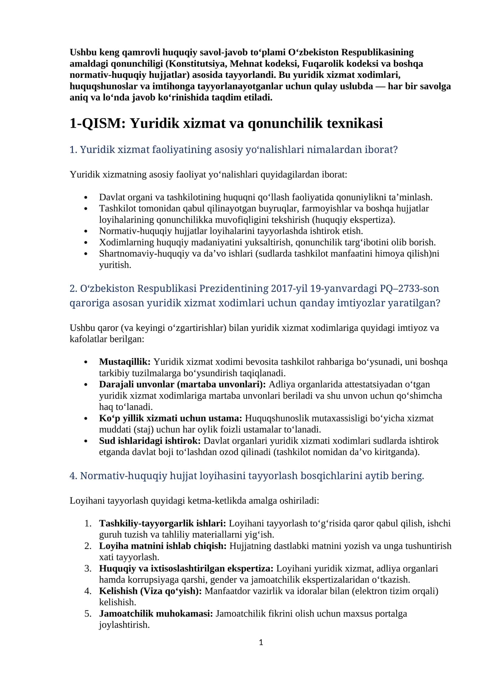 Agros 2026 suhbat savollar javoblari (Yuridik xizmat va qonunchilik texnikasi) 1